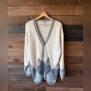 Vintage Gina Peters Floral Embroidered Silk Blend Knit Cardigan Sweater